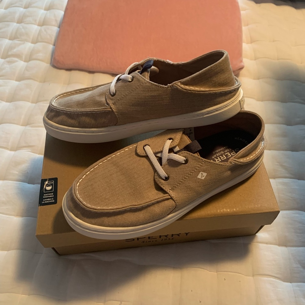 Sperry Kids Tan Canvas Boat Shoes